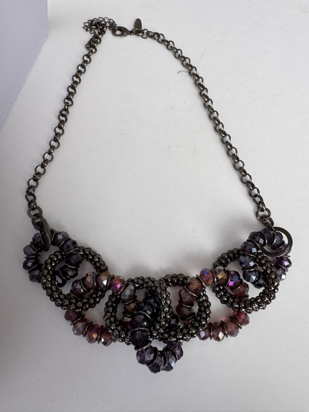 NY Chunky Black and Purple Beaded Necklace 22” with extender